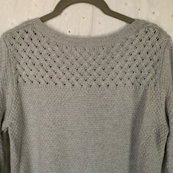 Loft - 3/4 Sleeve Gray Cable Knot Sweater - Picture 6 of 8